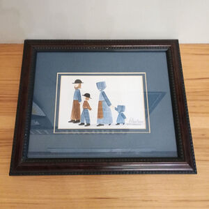 Vtg Signed 1988 Graebner Framed Matted Amish Family Watercolor Folk Art Print